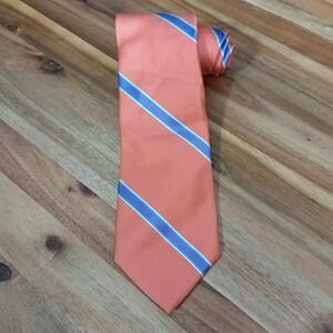 Brooks Brothers 346 Tie Necktie 100% Silk Coral Blue‎ Striped USA Made Classic